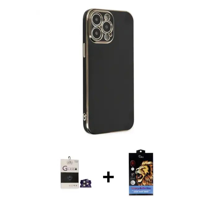 ieg™ iPhone 14 Pro Max Kılıf Yankı Serisi - Siyah Buffer Hayalet Cam Ekran Koruyucu + Bilvis Titan Kamera Lens - GS