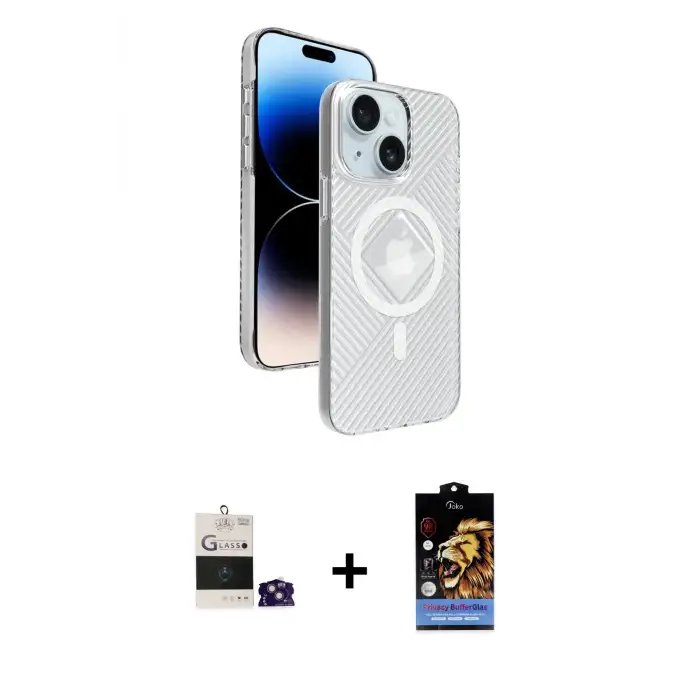 ieg™ iPhone 15 Kılıf Nova Modern Prime - Siyah Buffer Hayalet Cam Ekran Koruyucu + Bilvis Titan Kamera Lens - YL