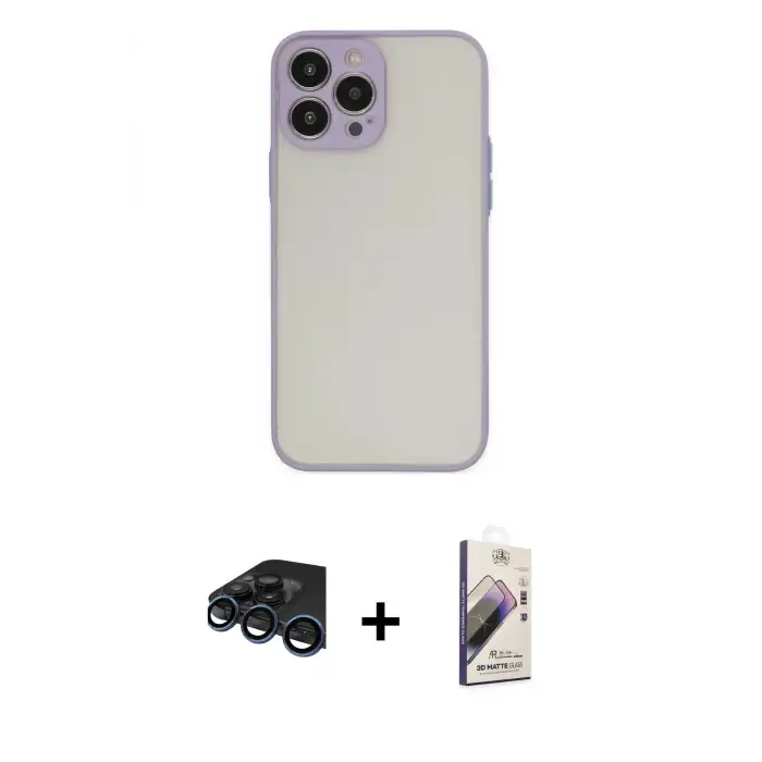 ieg™ iPhone 15 Pro Kılıf Ahenk Çizgi Serisi - Siyah Bilvis 3D Mat Cam Ekran Koruyucu + Raze Metal Kamera Lens - LT