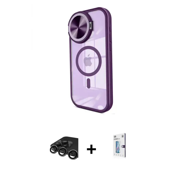 ieg™ iPhone 15 Pro Kılıf Kıvılcım Modern Koleksiyonu - Siyah Bilvis 0.18mm Plus Cam Ekran Koruyucu + Raze Metal Kamera Lens - TMGI