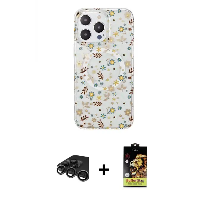 ieg™ iPhone 15 Pro Kılıf Pusula Form - Siyah Buffer Cam Ekran Koruyucu + Raze Metal Kamera Lens - TMGI