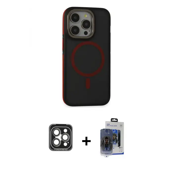 ieg™ iPhone 15 Pro Max Kılıf Ahenk Form Serisi - Siyah Vanessa Magic Cam + PVD Metal Kamera Lens - GI