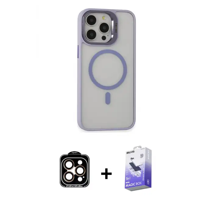 ieg™ iPhone 15 Pro Max Kılıf Ahenk Klasik Özel Seri - Siyah Bilvis 5in1 5D Magic Hayalet Cam Ekran Koruyucu + PVD Metal Kamera Lens - TU