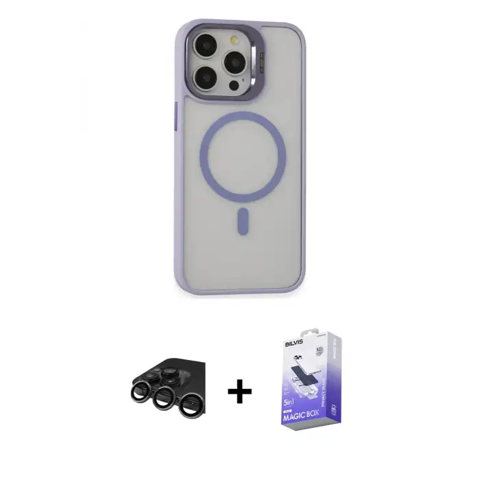 ieg™ iPhone 15 Pro Max Kılıf Ahenk Klasik Özel Seri - Siyah Bilvis 5in1 5D Magic Hayalet Cam Ekran Koruyucu + Raze Metal Kamera Lens - TMGI