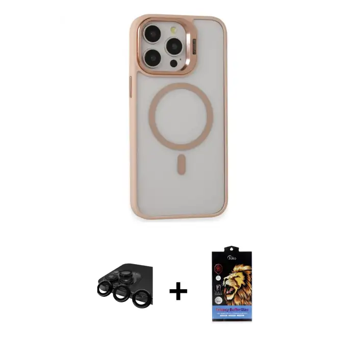 ieg™ iPhone 15 Pro Max Kılıf Ahenk Klasik Özel Seri - Siyah Buffer Hayalet Cam Ekran Koruyucu + Raze Metal Kamera Lens - SH