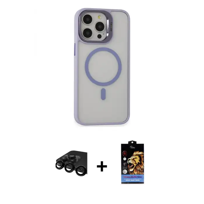 ieg™ iPhone 15 Pro Max Kılıf Ahenk Klasik Özel Seri - Siyah Buffer Hayalet Cam Ekran Koruyucu + Raze Metal Kamera Lens - SH