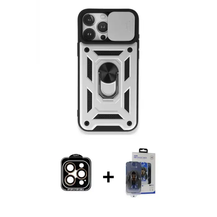 ieg™ iPhone 15 Pro Max Kılıf Ahenk Klasik - Siyah Vanessa Magic Cam + PVD Metal Kamera Lens - TU