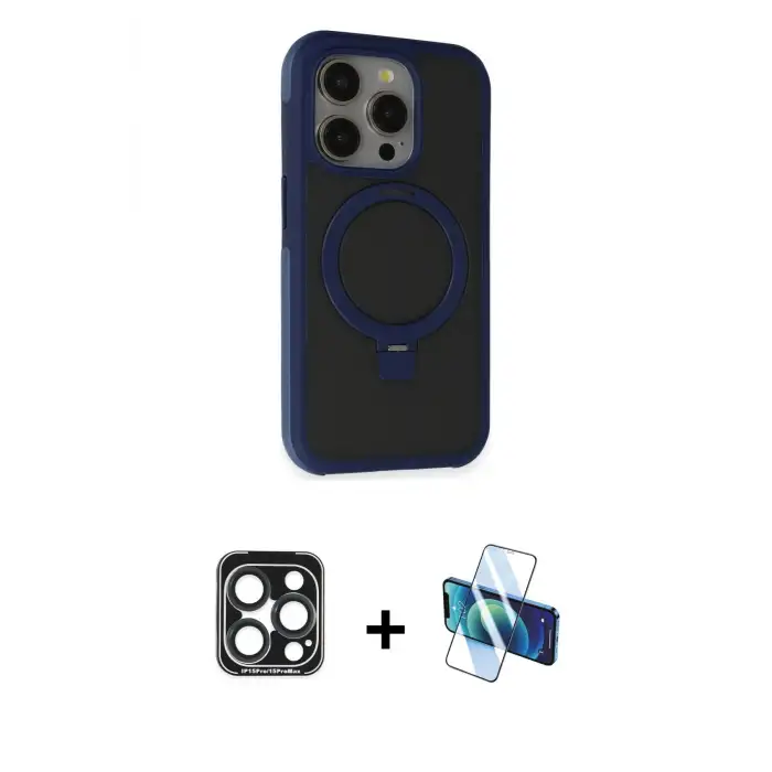 ieg™ iPhone 15 Pro Max Kılıf Ahenk Yansıma Özel Seri - Siyah 3D Antistatik Seramik Nano Ekran Koruyucu + PVD Metal Kamera Lens - LT