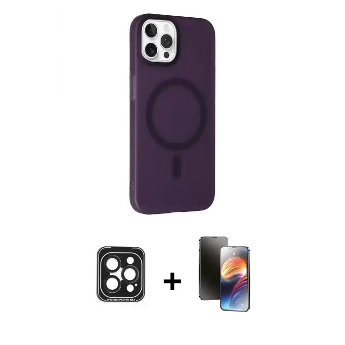 ieg™ iPhone 15 Pro Max Kılıf Çekirdek Modern Prime - Siyah 3D Antistatik Mat Seramik Nano Ekran Koruyucu + PVD Metal Kamera Lens - SH