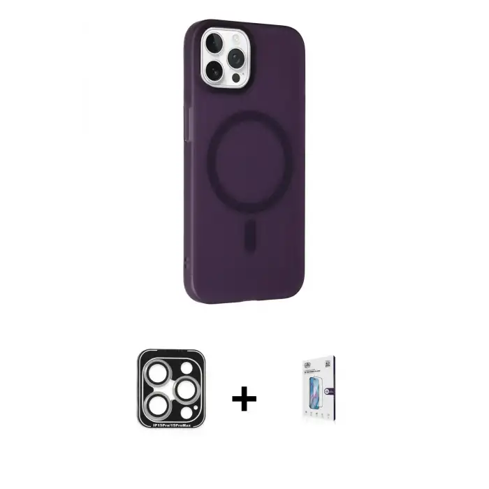 ieg™ iPhone 15 Pro Max Kılıf Çekirdek Modern Prime - Siyah Bilvis 0.18mm Plus Cam Ekran Koruyucu + PVD Metal Kamera Lens - GS