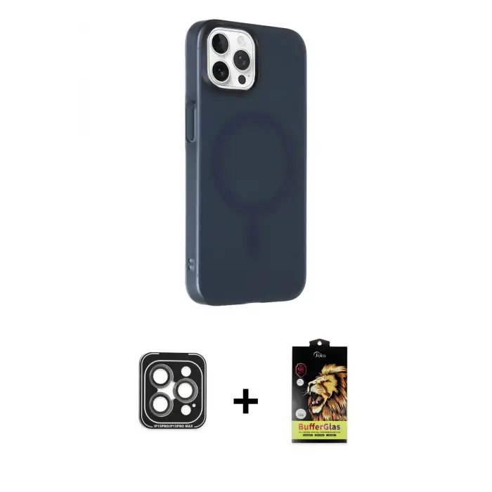 ieg™ iPhone 15 Pro Max Kılıf Çekirdek Modern Prime - Siyah Buffer Cam Ekran Koruyucu + PVD Metal Kamera Lens - GI