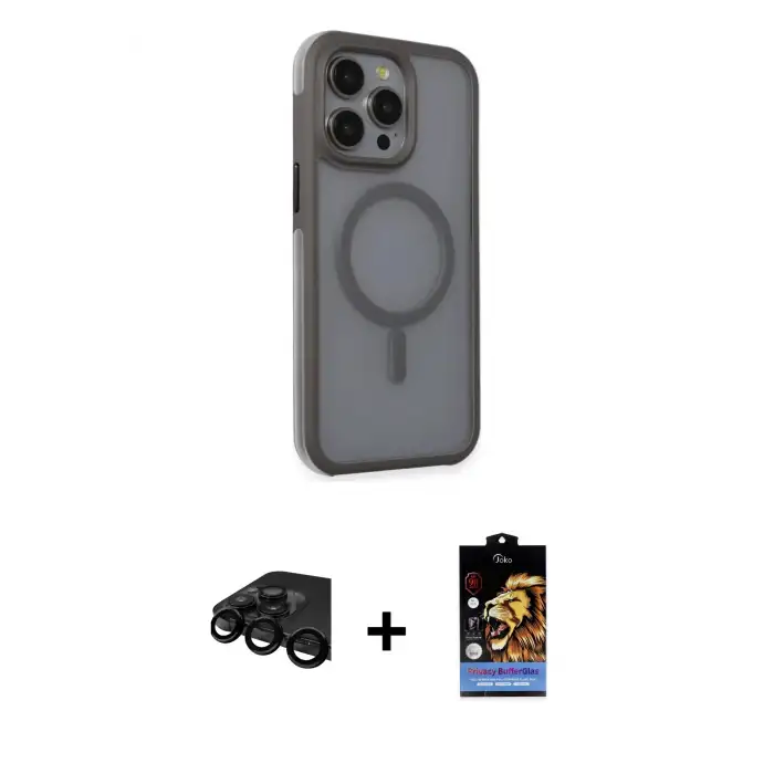 ieg™ iPhone 15 Pro Max Kılıf Çekirdek Yansıma Prime - Siyah Buffer Hayalet Cam Ekran Koruyucu + Raze Metal Kamera Lens - SH
