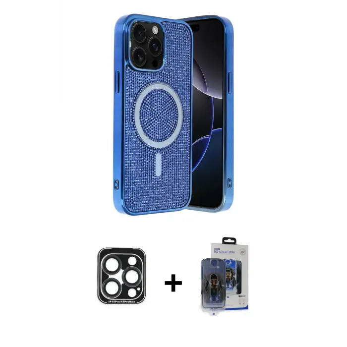 ieg™ iPhone 15 Pro Max Kılıf Eksen Çizgi - Siyah Vanessa Magic Cam + PVD Metal Kamera Lens - LT