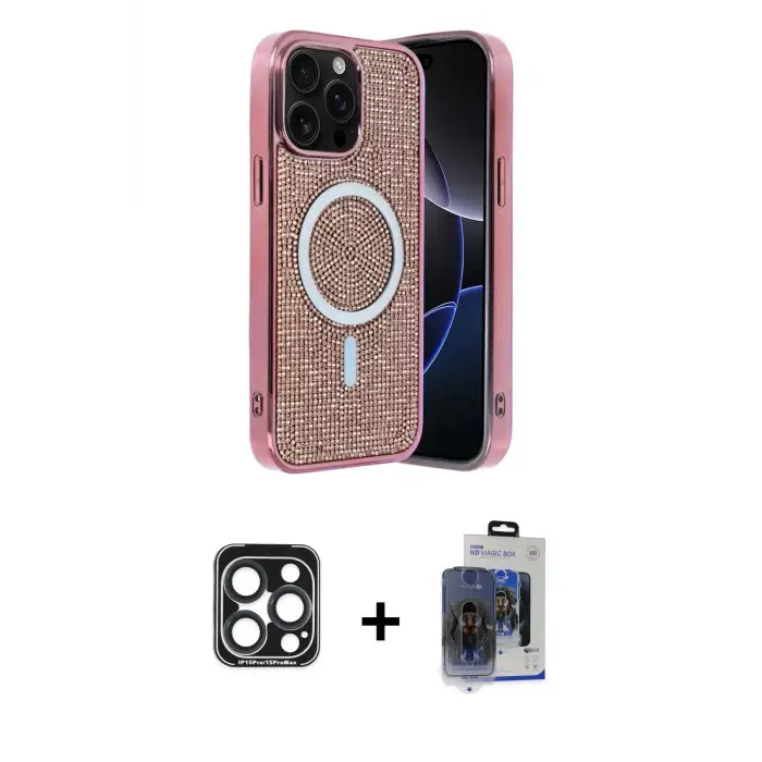 ieg™ iPhone 15 Pro Max Kılıf Eksen Çizgi - Siyah Vanessa Magic Cam + PVD Metal Kamera Lens - LT