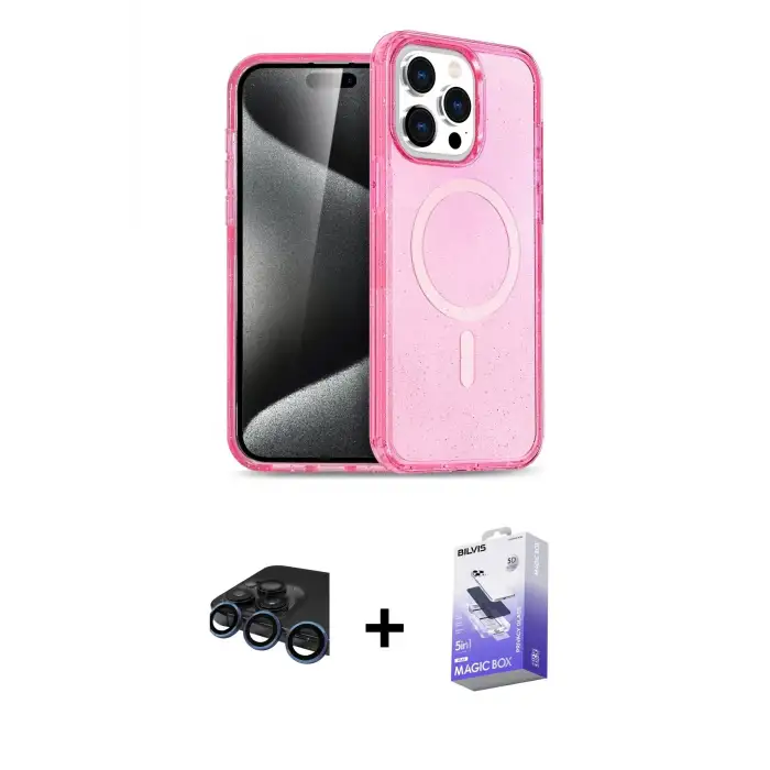 ieg™ iPhone 15 Pro Max Kılıf Eksen Doku Koleksiyonu - Siyah Bilvis 5in1 5D Magic Hayalet Cam Ekran Koruyucu + Raze Metal Kamera Lens - LT