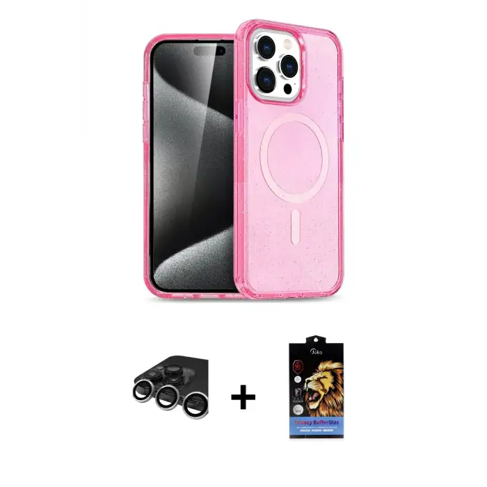 ieg™ iPhone 15 Pro Max Kılıf Eksen Doku Koleksiyonu - Siyah Buffer Hayalet Cam Ekran Koruyucu + Raze Metal Kamera Lens - GS
