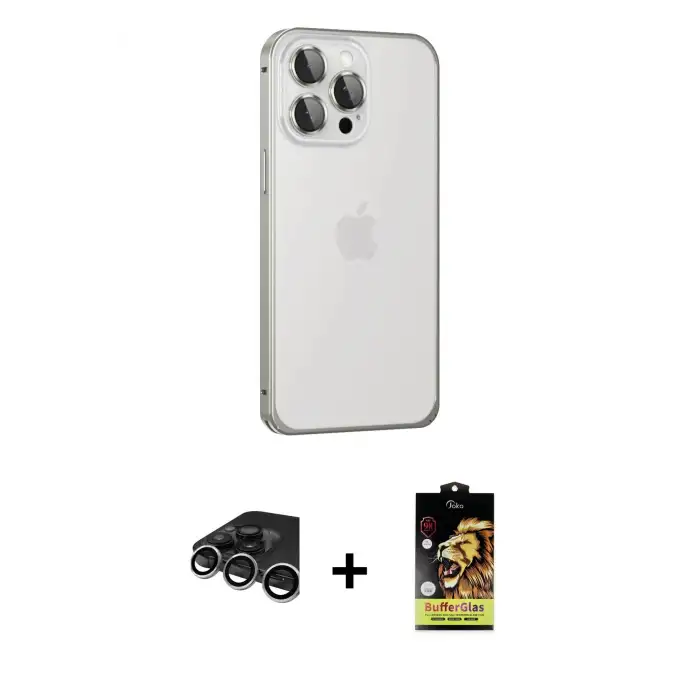 ieg™ iPhone 15 Pro Max Kılıf Eksen Form Serisi - Siyah Buffer Cam Ekran Koruyucu + Raze Metal Kamera Lens - GS