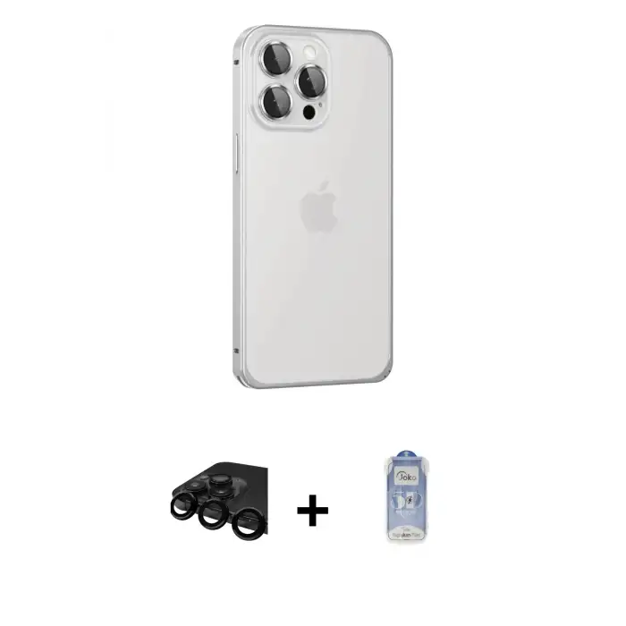 ieg™ iPhone 15 Pro Max Kılıf Eksen Form Serisi - Siyah Joko Magic 5D Cam + Raze Metal Kamera Lens - SH