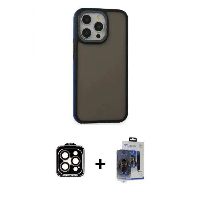 ieg™ iPhone 15 Pro Max Kılıf Eksen Işık - Siyah Vanessa Magic Cam + PVD Metal Kamera Lens - TU