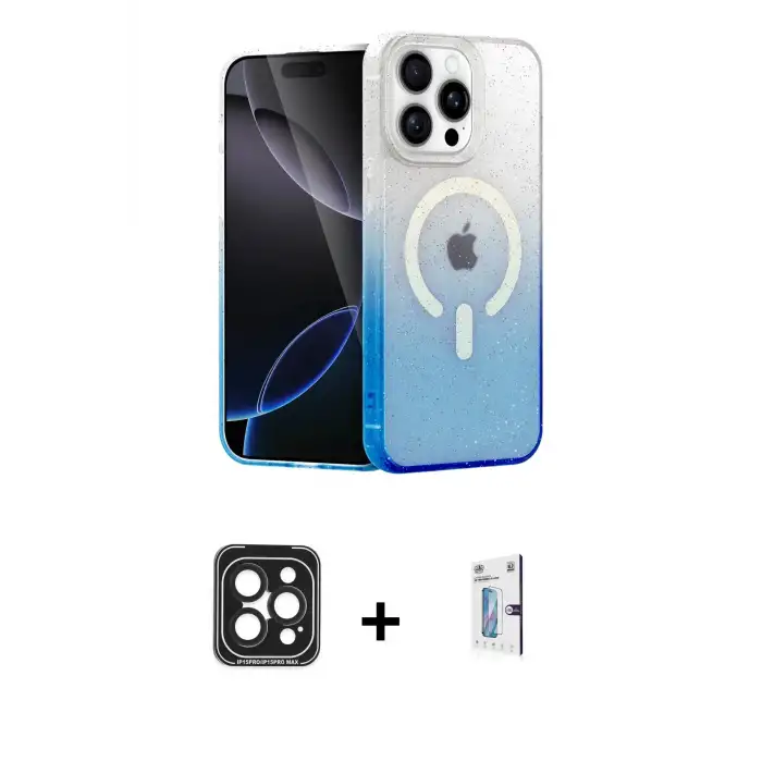 ieg™ iPhone 15 Pro Max Kılıf Eksen Minimal Özel Seri - Siyah Bilvis 0.18mm Plus Cam Ekran Koruyucu + PVD Metal Kamera Lens - SH