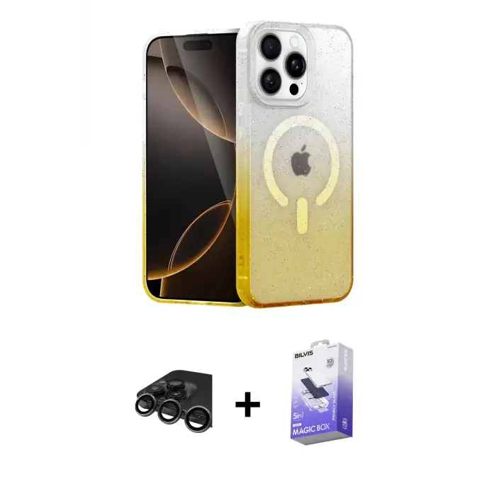 ieg™ iPhone 15 Pro Max Kılıf Eksen Minimal Özel Seri - Siyah Bilvis 5in1 5D Magic Hayalet Cam Ekran Koruyucu + Raze Metal Kamera Lens - TMGI