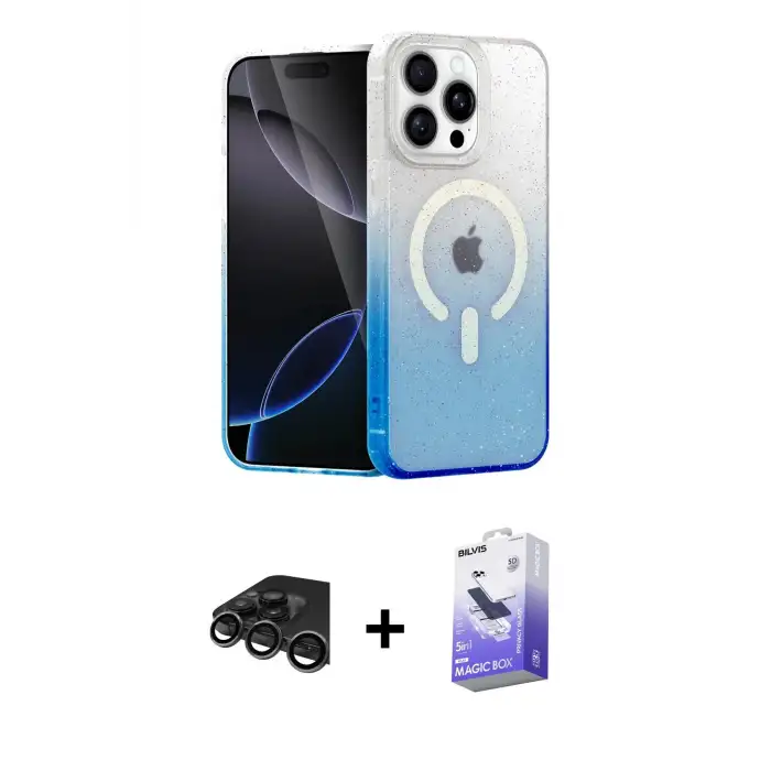 ieg™ iPhone 15 Pro Max Kılıf Eksen Minimal Özel Seri - Siyah Bilvis 5in1 5D Magic Hayalet Cam Ekran Koruyucu + Raze Metal Kamera Lens - TMGI