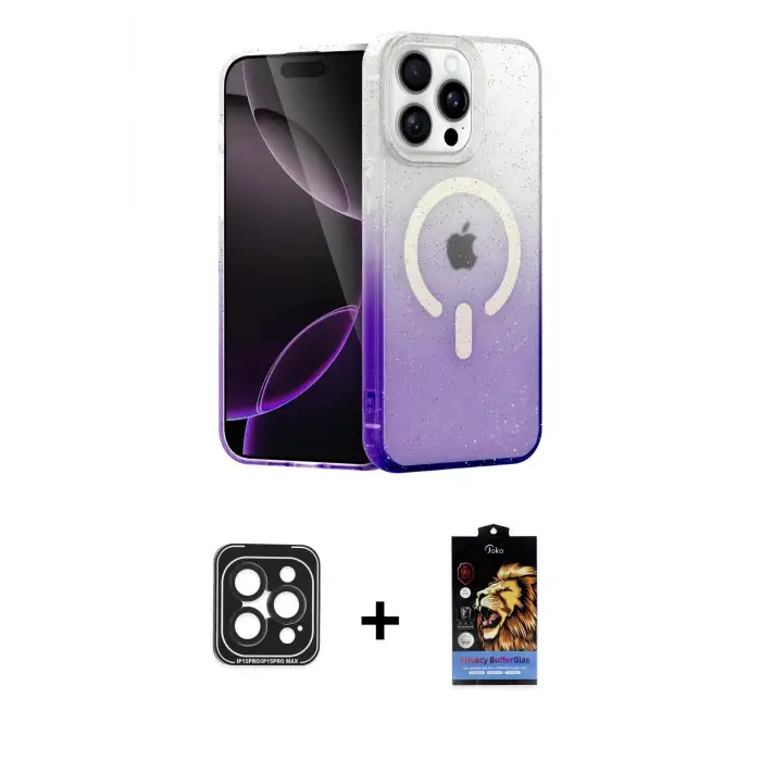 ieg™ iPhone 15 Pro Max Kılıf Eksen Minimal Özel Seri - Siyah Buffer Hayalet Cam Ekran Koruyucu + PVD Metal Kamera Lens - SH