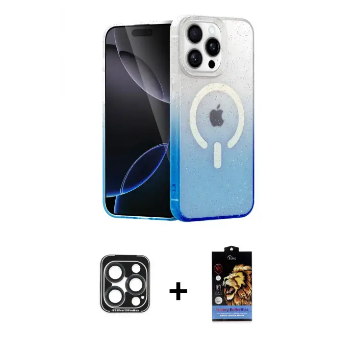ieg™ iPhone 15 Pro Max Kılıf Eksen Minimal Özel Seri - Siyah Buffer Hayalet Cam Ekran Koruyucu + PVD Metal Kamera Lens - LT