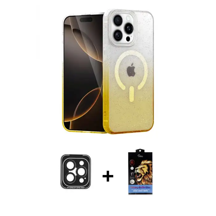 ieg™ iPhone 15 Pro Max Kılıf Eksen Minimal Özel Seri - Siyah Buffer Hayalet Cam Ekran Koruyucu + PVD Metal Kamera Lens - SH