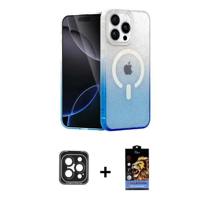 ieg™ iPhone 15 Pro Max Kılıf Eksen Minimal Özel Seri - Siyah Buffer Hayalet Cam Ekran Koruyucu + PVD Metal Kamera Lens - SH
