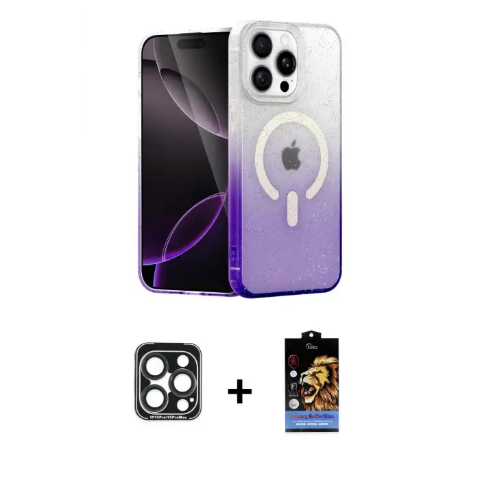 ieg™ iPhone 15 Pro Max Kılıf Eksen Minimal Özel Seri - Siyah Buffer Hayalet Cam Ekran Koruyucu + PVD Metal Kamera Lens - LT