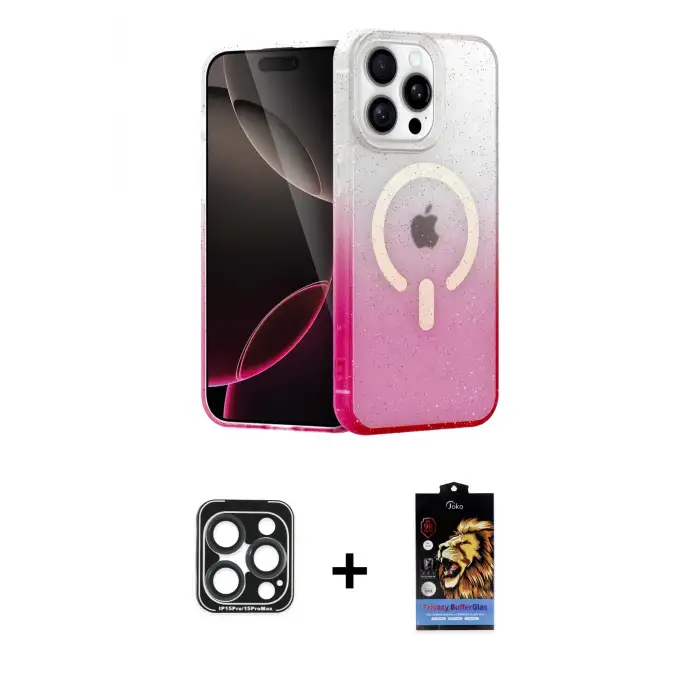 ieg™ iPhone 15 Pro Max Kılıf Eksen Minimal Özel Seri - Siyah Buffer Hayalet Cam Ekran Koruyucu + PVD Metal Kamera Lens - LT