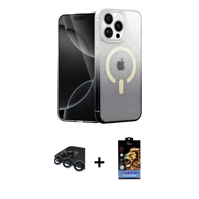 ieg™ iPhone 15 Pro Max Kılıf Eksen Minimal Özel Seri - Siyah Buffer Hayalet Cam Ekran Koruyucu + Raze Metal Kamera Lens - LT