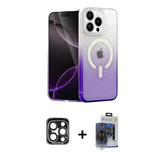 ieg™ iPhone 15 Pro Max Kılıf Eksen Minimal Özel Seri - Siyah Vanessa Magic Cam + PVD Metal Kamera Lens - LT