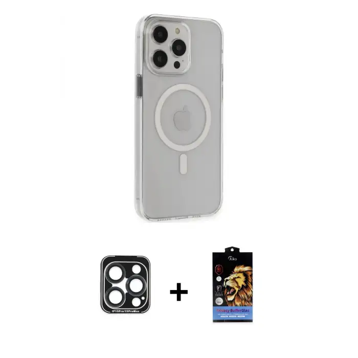 ieg™ iPhone 15 Pro Max Kılıf Kıvılcım Asil Özel Seri - Siyah Buffer Hayalet Cam Ekran Koruyucu + PVD Metal Kamera Lens - LT