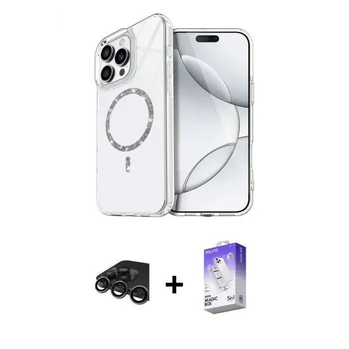 ieg™ iPhone 15 Pro Max Kılıf Kıvılcım Form Prime - Siyah Bilvis 5in1 3D Magic Cam Ekran Koruyucu + Raze Metal Kamera Lens - TMGI