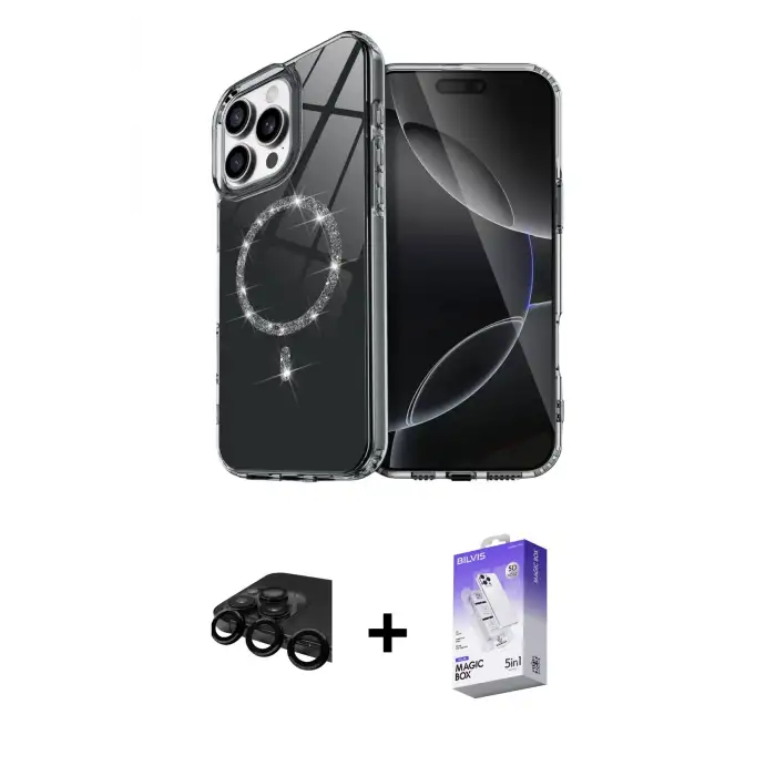 ieg™ iPhone 15 Pro Max Kılıf Kıvılcım Form Prime - Siyah Bilvis 5in1 3D Magic Cam Ekran Koruyucu + Raze Metal Kamera Lens - SH