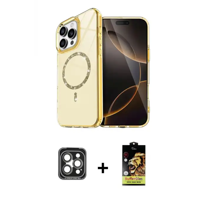 ieg™ iPhone 15 Pro Max Kılıf Kıvılcım Form Prime - Siyah Buffer Cam Ekran Koruyucu + PVD Metal Kamera Lens - GI