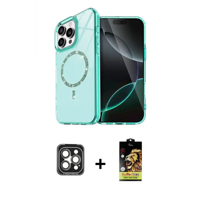 ieg™ iPhone 15 Pro Max Kılıf Kıvılcım Form Prime - Siyah Buffer Cam Ekran Koruyucu + PVD Metal Kamera Lens - GI