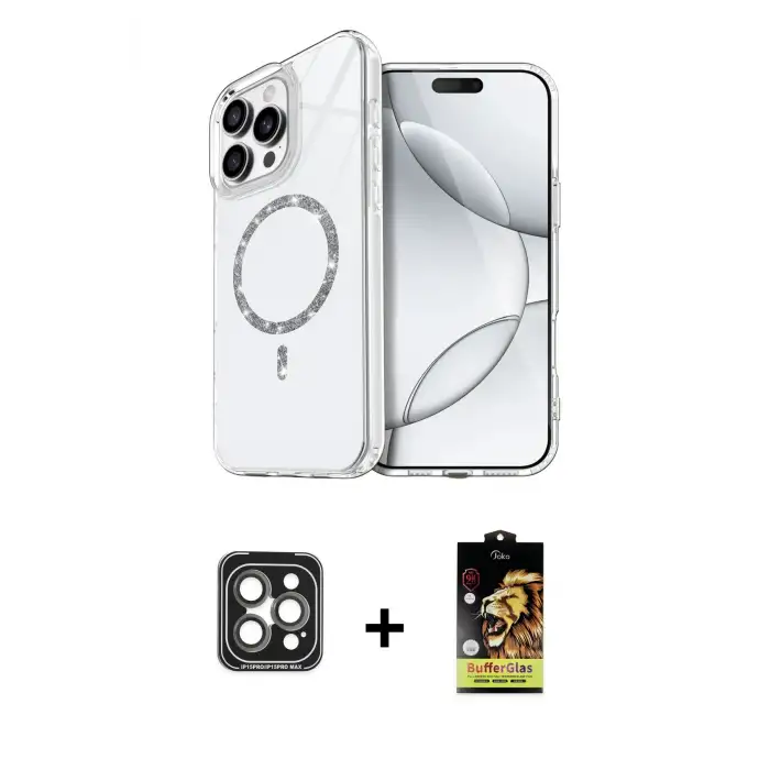 ieg™ iPhone 15 Pro Max Kılıf Kıvılcım Form Prime - Siyah Buffer Cam Ekran Koruyucu + PVD Metal Kamera Lens - GI