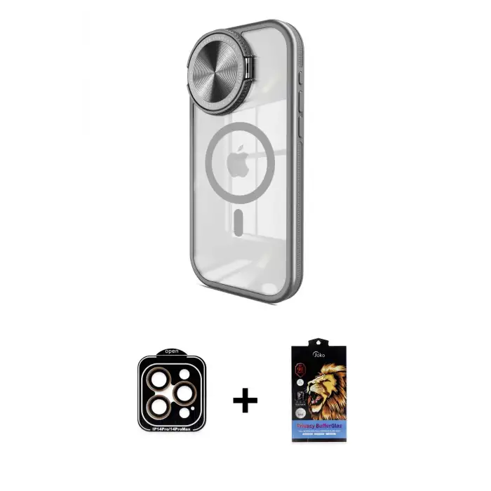 ieg™ iPhone 15 Pro Max Kılıf Kıvılcım Modern Koleksiyonu - Siyah Buffer Hayalet Cam Ekran Koruyucu + PVD Metal Kamera Lens - TU
