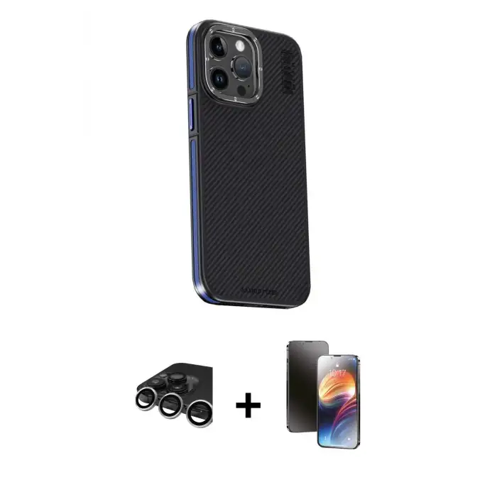 ieg™ iPhone 15 Pro Max Kılıf Kıvılcım Modern Özel Seri - Siyah 3D Antistatik Mat Seramik Nano Ekran Koruyucu + Raze Metal Kamera Lens - GS