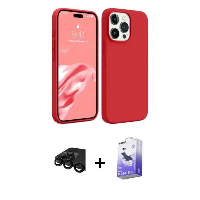 ieg™ iPhone 15 Pro Max Kılıf Kozmos Yansıma Özel Seri - Siyah Bilvis 5in1 5D Magic Hayalet Cam Ekran Koruyucu + Raze Metal Kamera Lens - SH