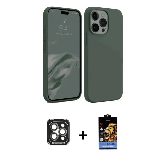 ieg™ iPhone 15 Pro Max Kılıf Kozmos Yansıma Özel Seri - Siyah Buffer Hayalet Cam Ekran Koruyucu + PVD Metal Kamera Lens - GI