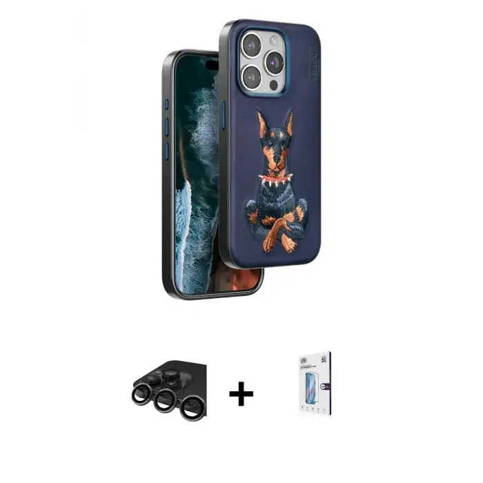 ieg™ iPhone 15 Pro Max Kılıf Nova Form Koleksiyonu - Siyah Bilvis 0.18mm Plus Cam Ekran Koruyucu + Raze Metal Kamera Lens - TMGI