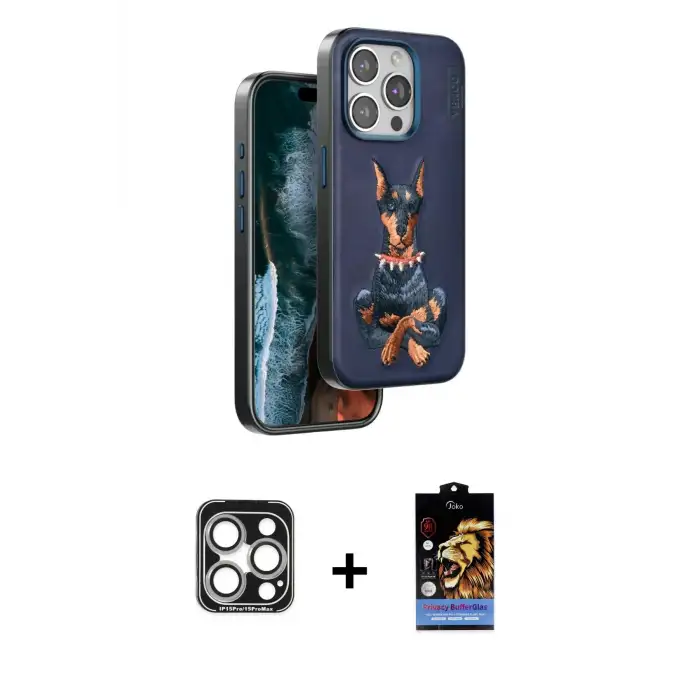ieg™ iPhone 15 Pro Max Kılıf Nova Form Koleksiyonu - Siyah Buffer Hayalet Cam Ekran Koruyucu + PVD Metal Kamera Lens - GS