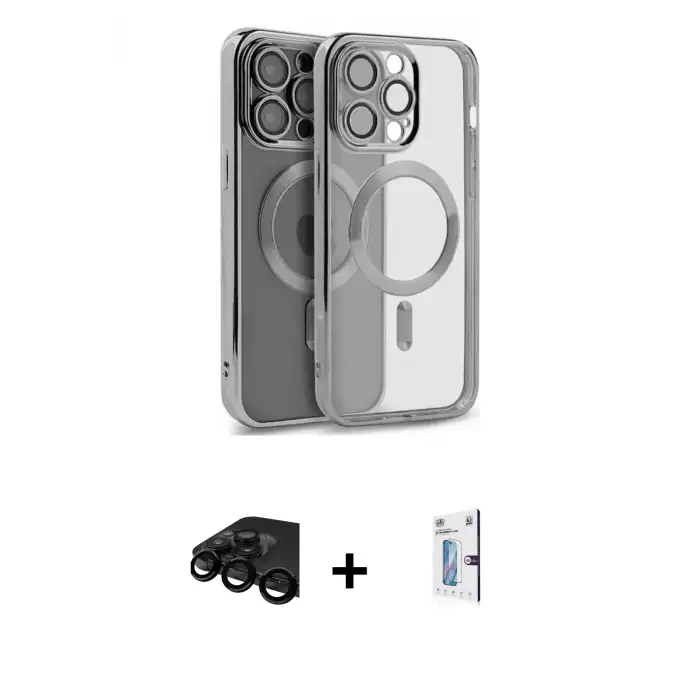 ieg™ iPhone 15 Pro Max Kılıf Nova Işık Özel Seri - Siyah Bilvis 0.18mm Plus Cam Ekran Koruyucu + Raze Metal Kamera Lens - SH