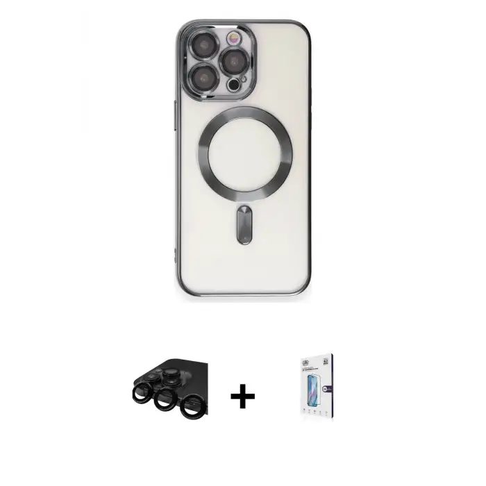 ieg™ iPhone 15 Pro Max Kılıf Nova Işık Özel Seri - Siyah Bilvis 0.18mm Plus Cam Ekran Koruyucu + Raze Metal Kamera Lens - SH
