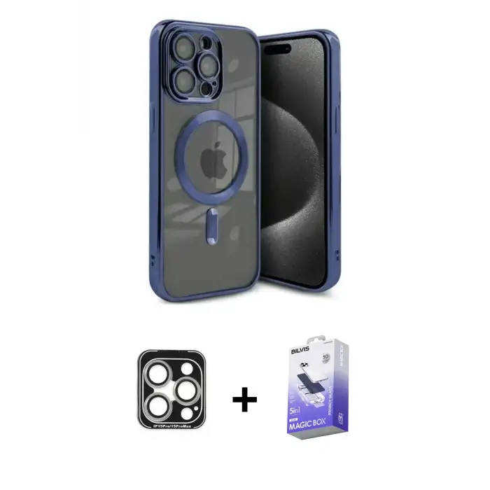 ieg™ iPhone 15 Pro Max Kılıf Nova Işık Özel Seri - Siyah Bilvis 5in1 5D Magic Hayalet Cam Ekran Koruyucu + PVD Metal Kamera Lens - GS
