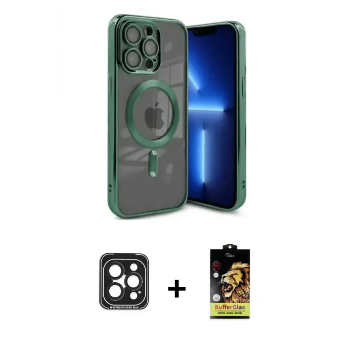 ieg™ iPhone 15 Pro Max Kılıf Nova Işık Özel Seri - Siyah Buffer Cam Ekran Koruyucu + PVD Metal Kamera Lens - SH